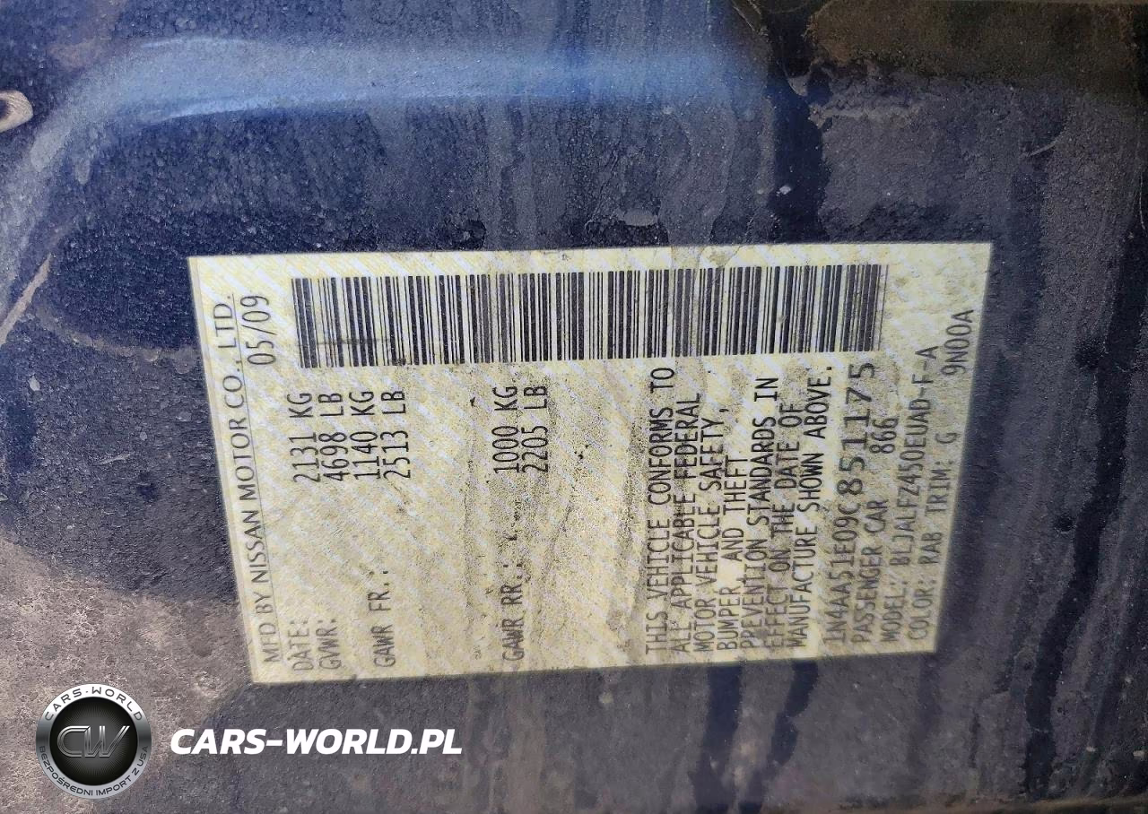 2009 Nissan Maxima 3.5 S VIN:1N4AA51E09C851175 - 12