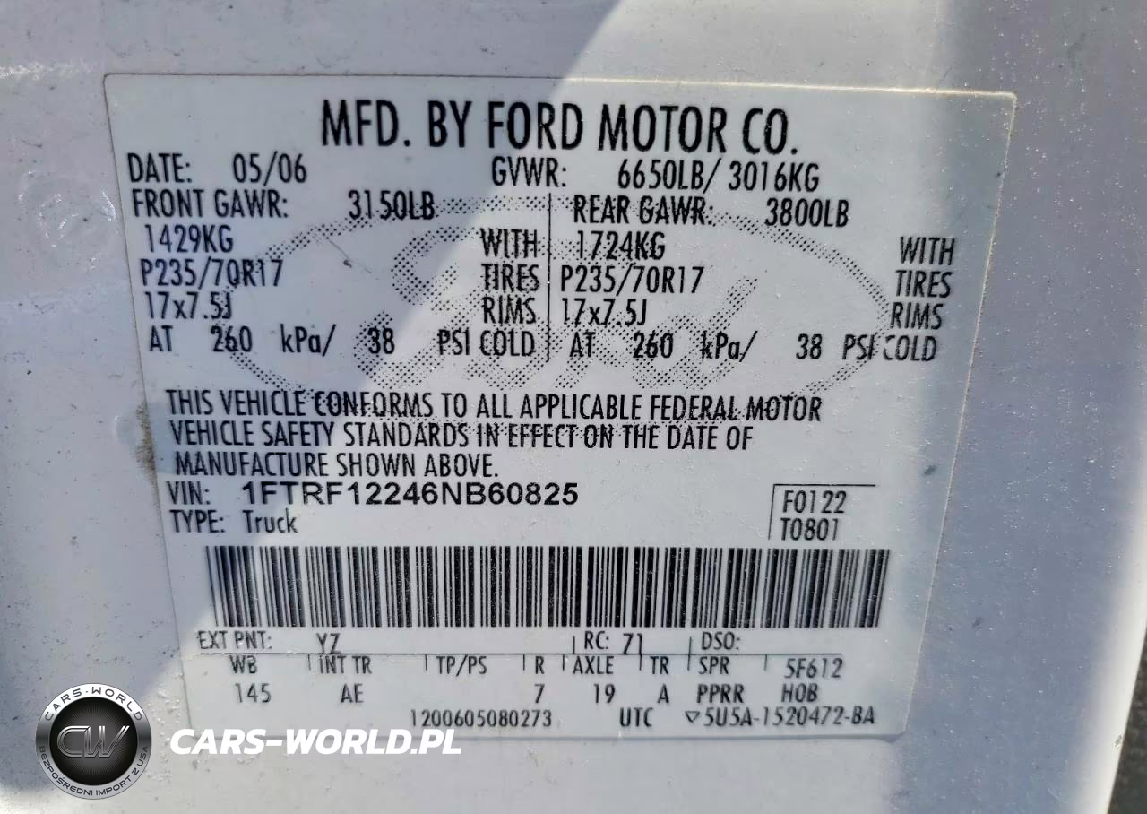 2006 Ford F150 VIN:1FTRF12246NB60825 - 12