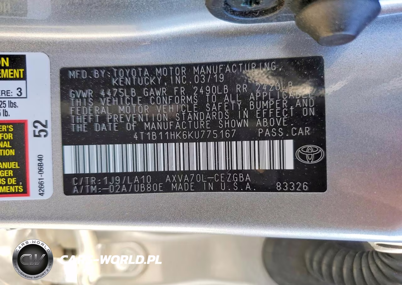 2019 Toyota Camry Xle VIN:4T1B11HK6KU775167 - 12