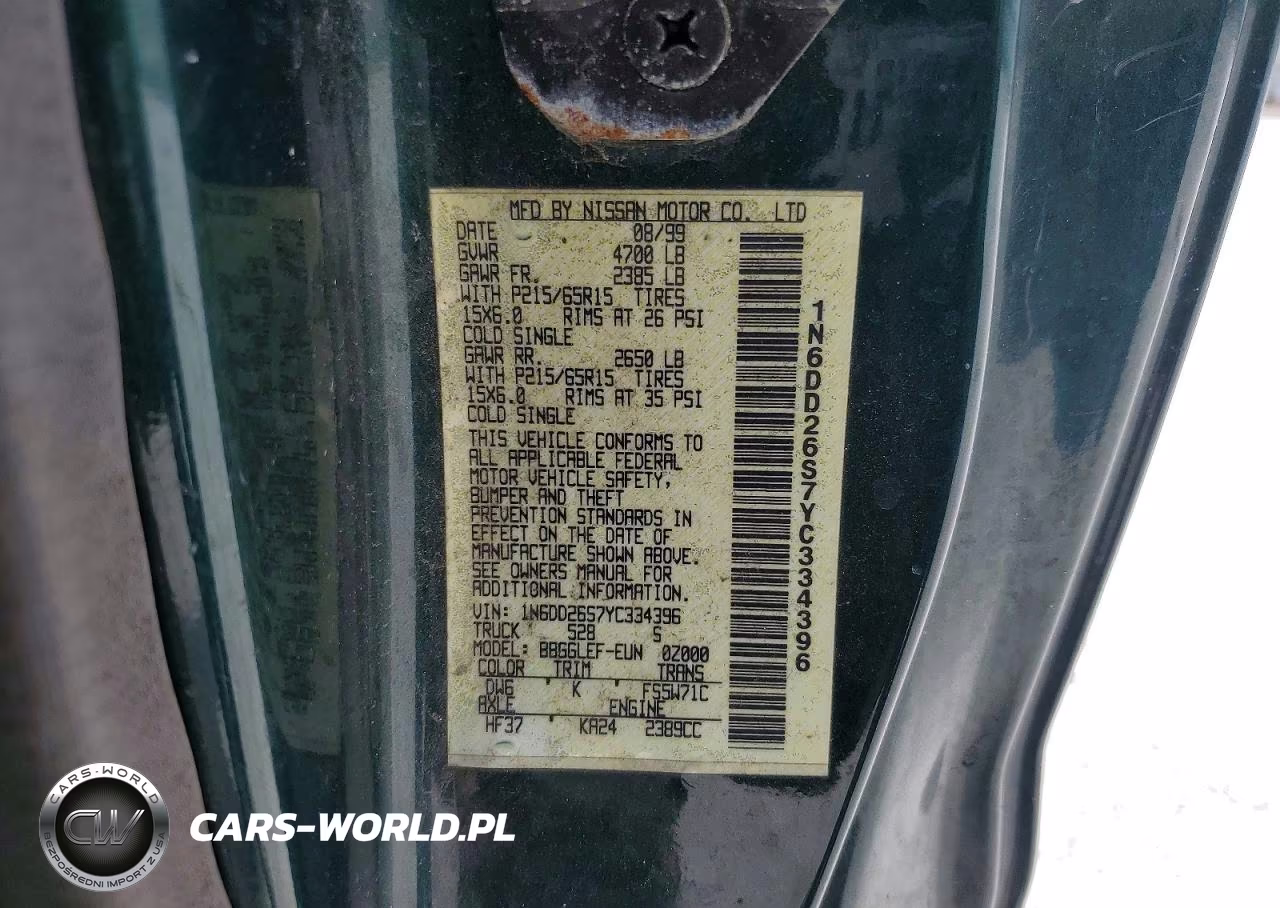 2000 Nissan Frontier Xe VIN:1N6DD26S7YC334396 - 12