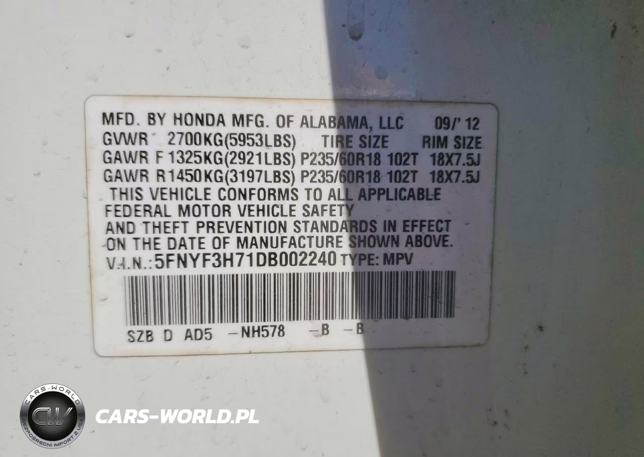 2013 Honda Pilot Exln VIN:5FNYF3H71DB002240 - 13