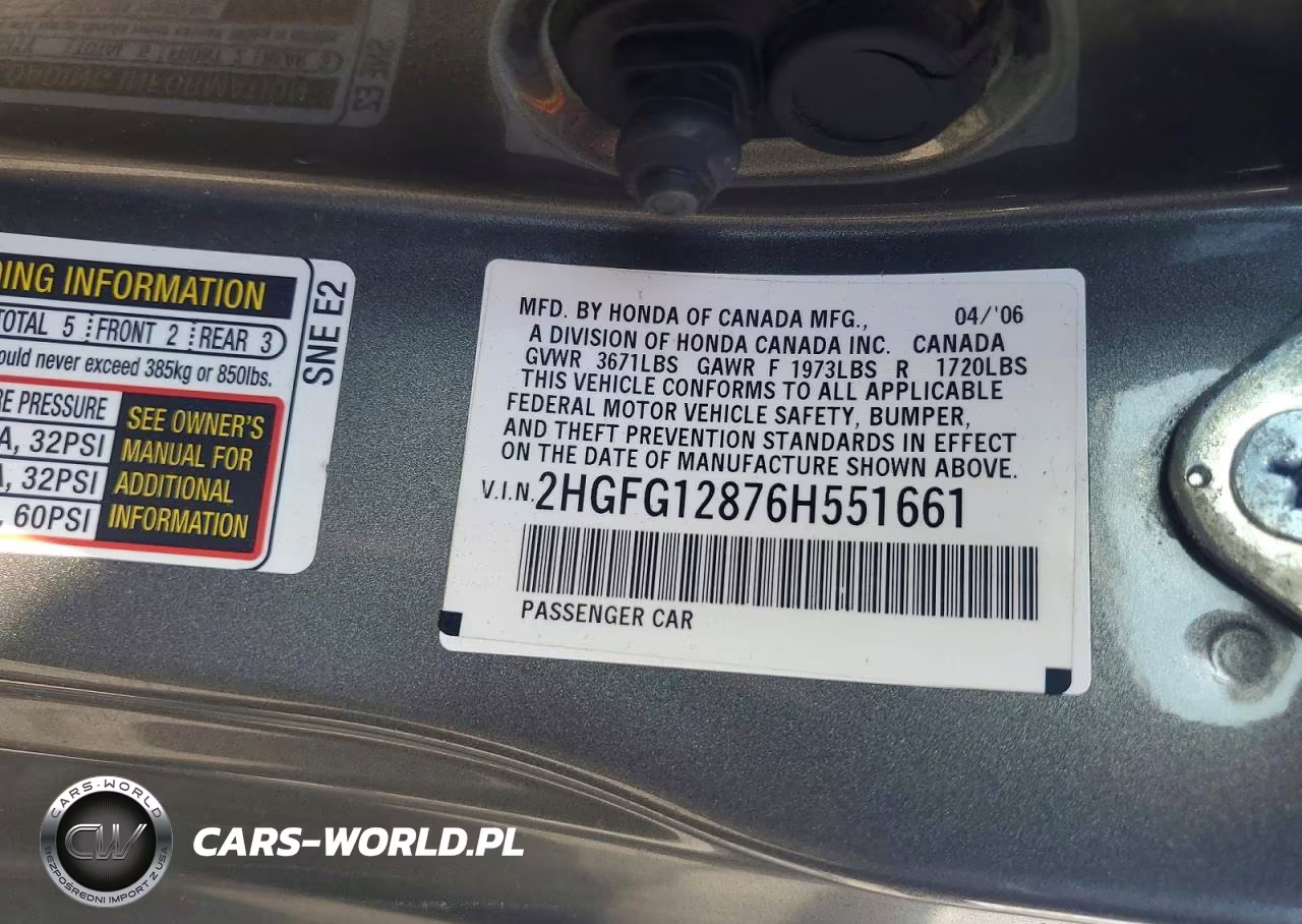 2006 Honda Civic Ex VIN:2HGFG12876H551661 - 12