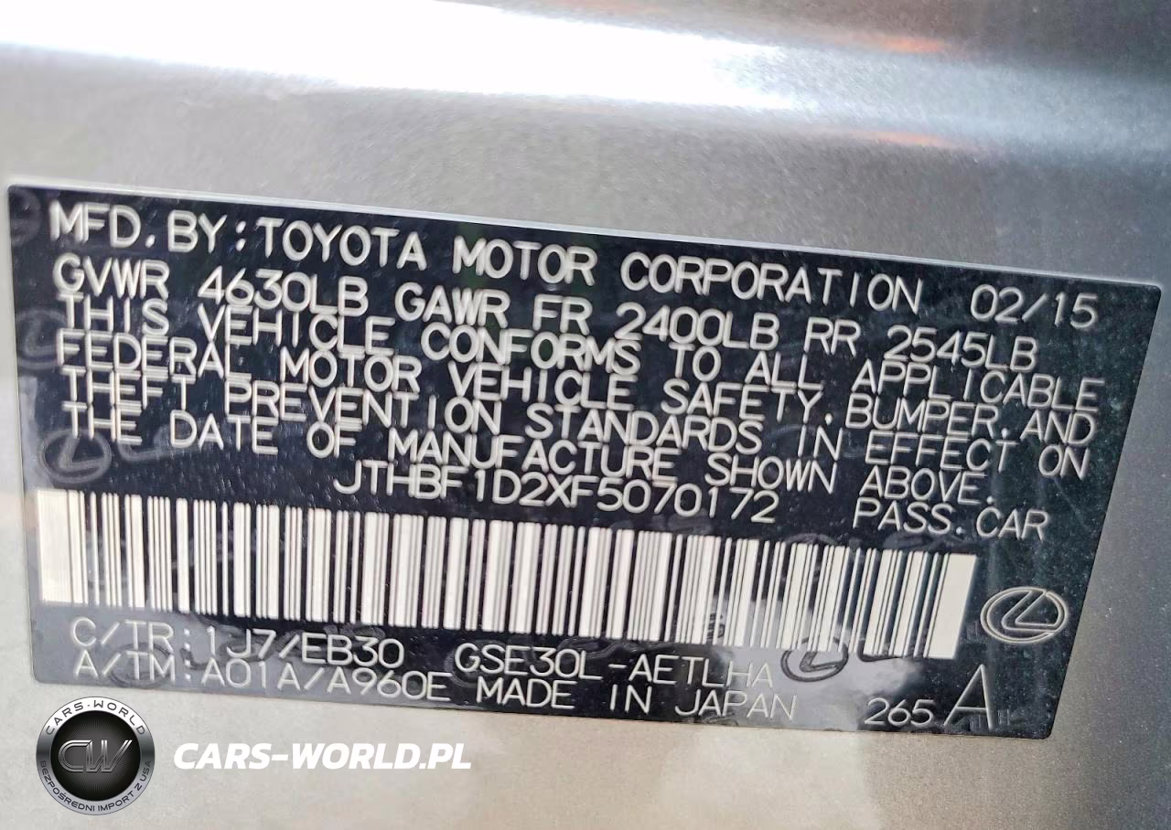 2015 Lexus Is 250 Base VIN:JTHBF1D2XF5070172 - 12