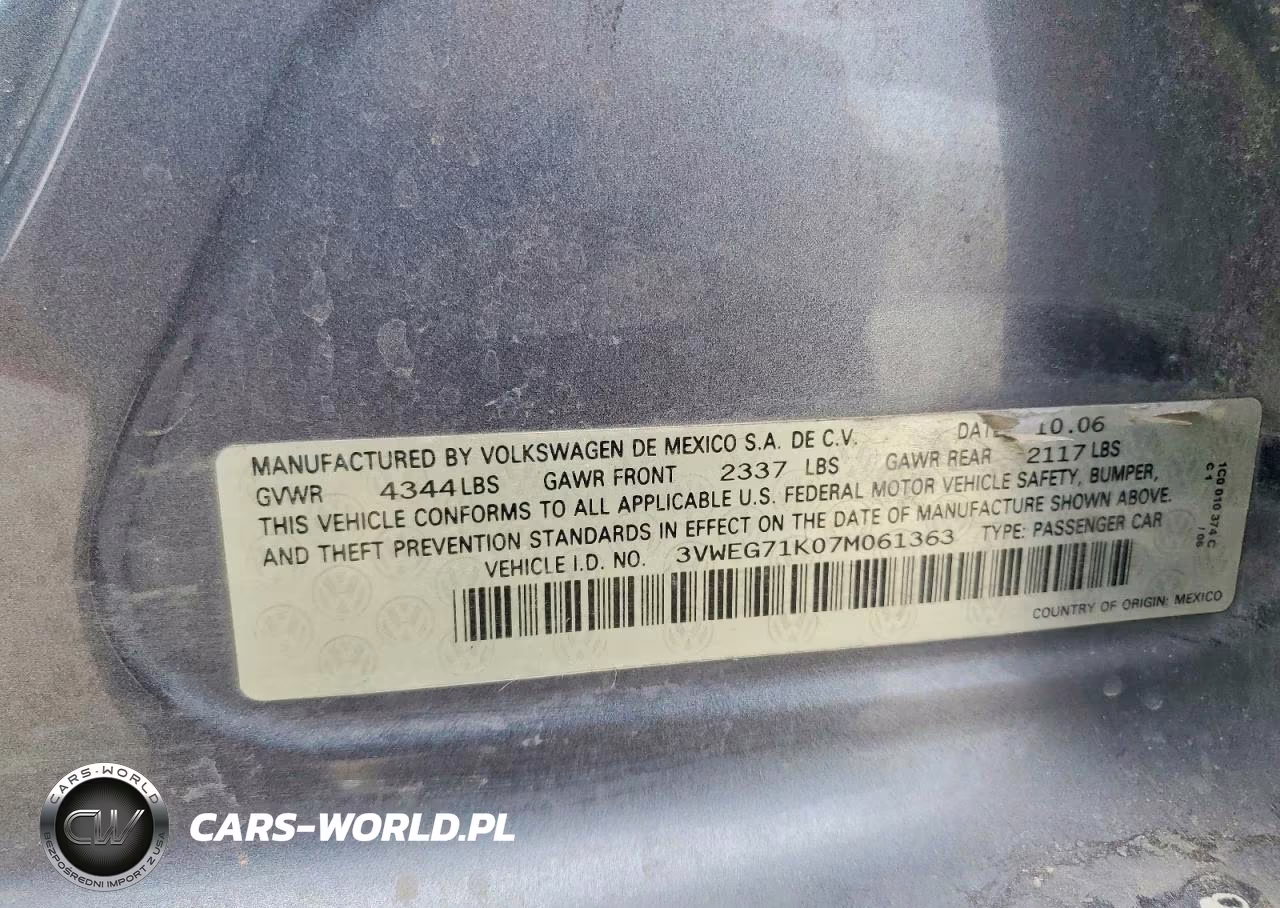 2007 Volkswagen Jetta Wolfsburg VIN:3VWEG71K07M061363 - 12