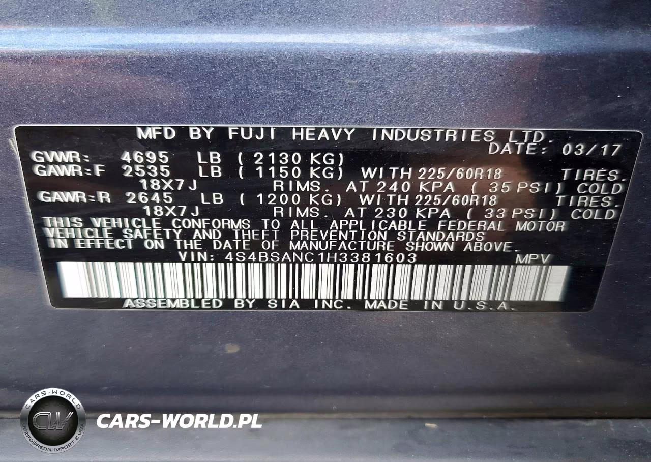 2017 Subaru Outback 2.5I Limited VIN:4S4BSANC1H3381603 - 13
