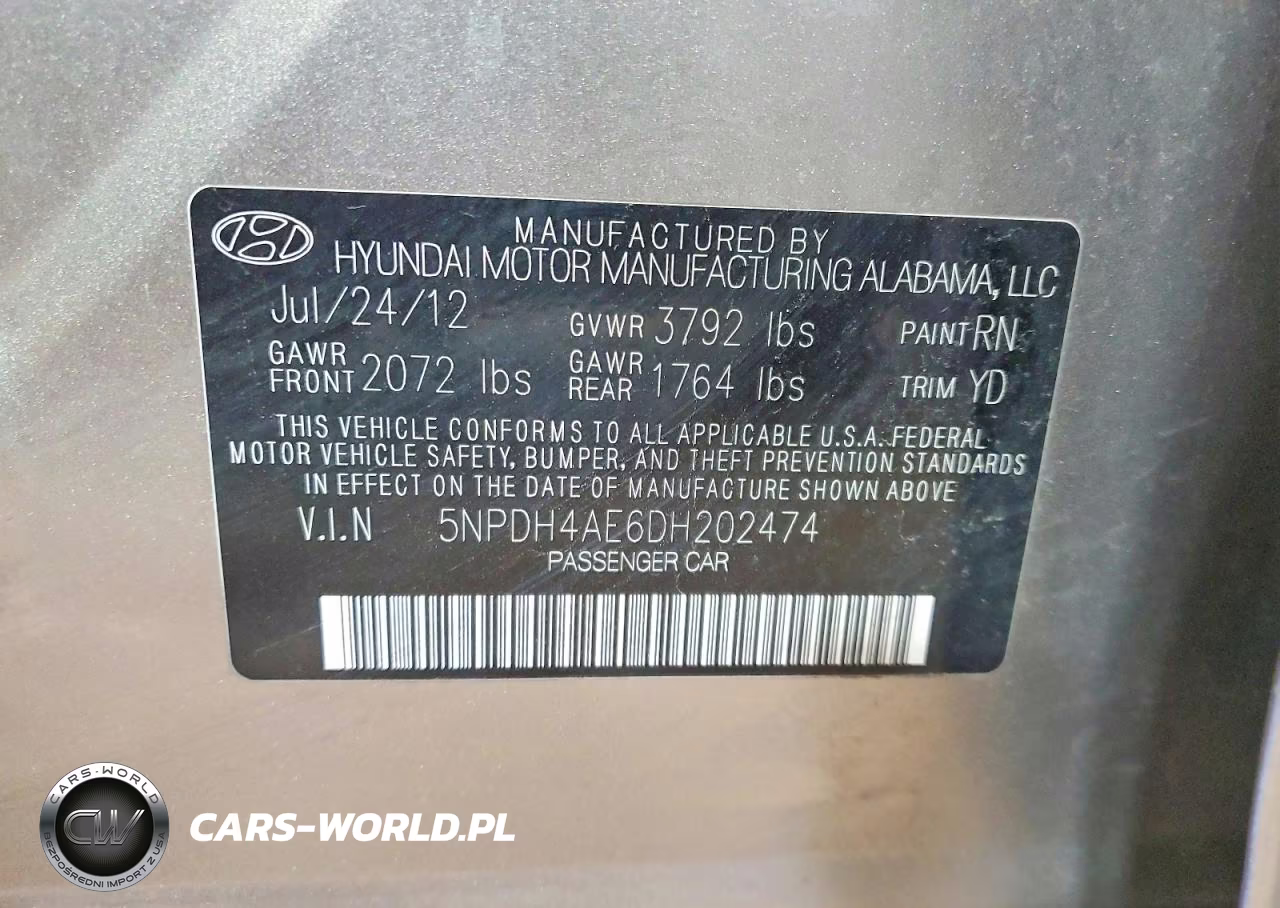 2013 Hyundai Elantra Gls VIN:5NPDH4AE6DH202474 - 12