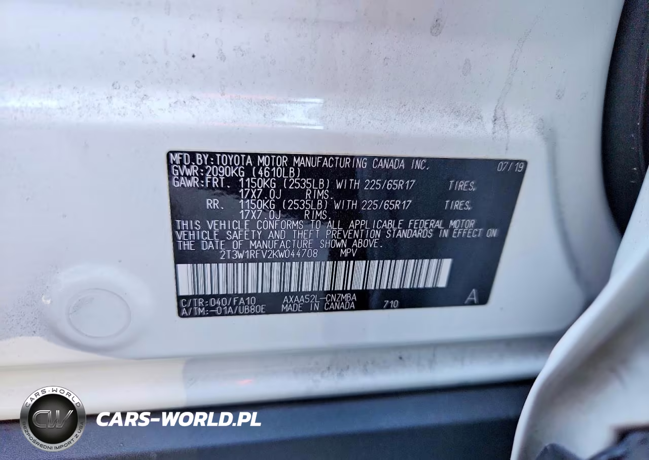 2019 Toyota Rav4 Xle VIN:2T3W1RFV2KW044708 - 12