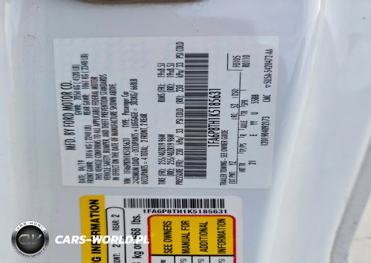 2019 Ford Mustang VIN:1FA6P8TH1K5185631 - 12