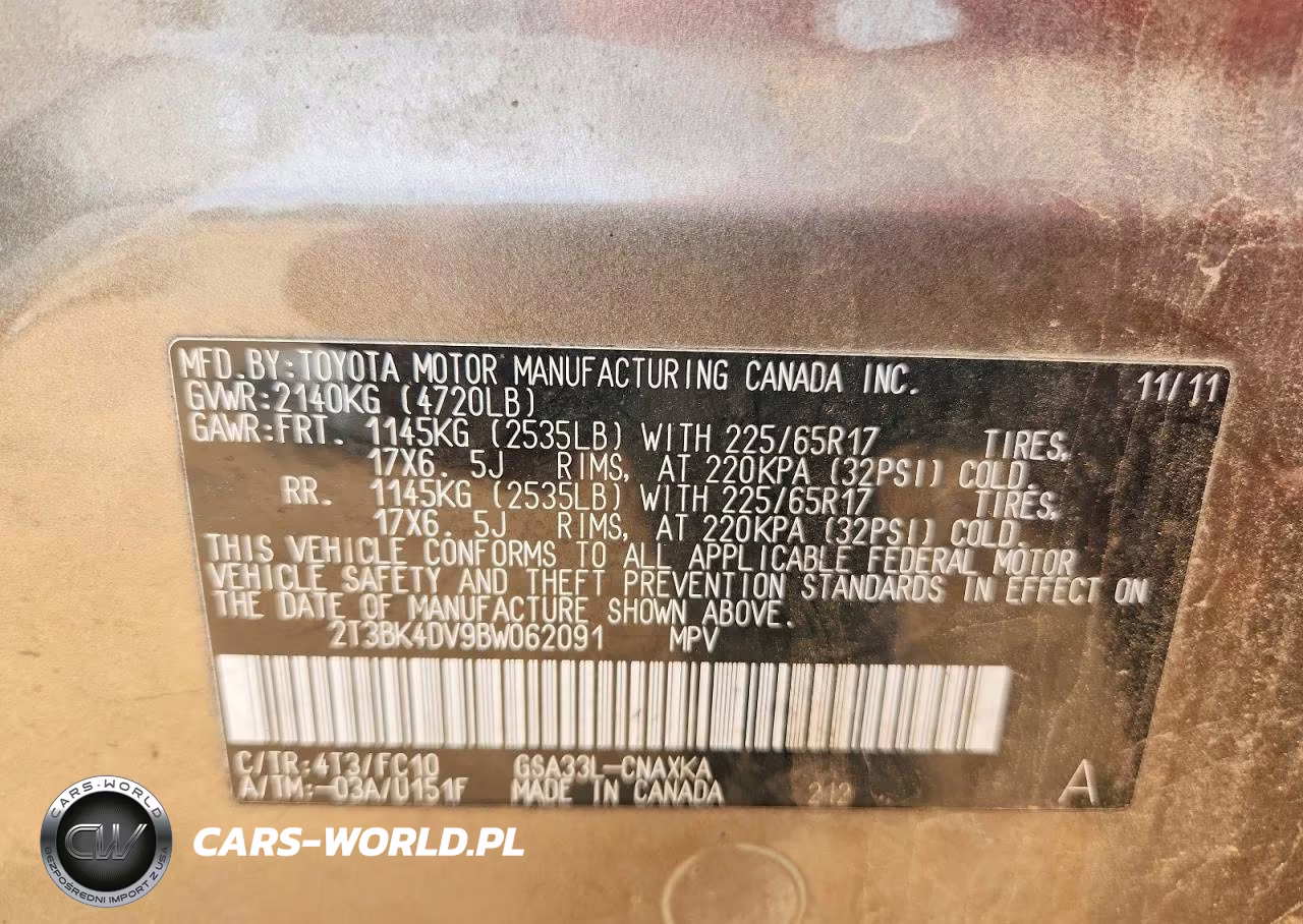 2011 Toyota Rav4 Base VIN:2T3BK4DV9BW062091 - 12
