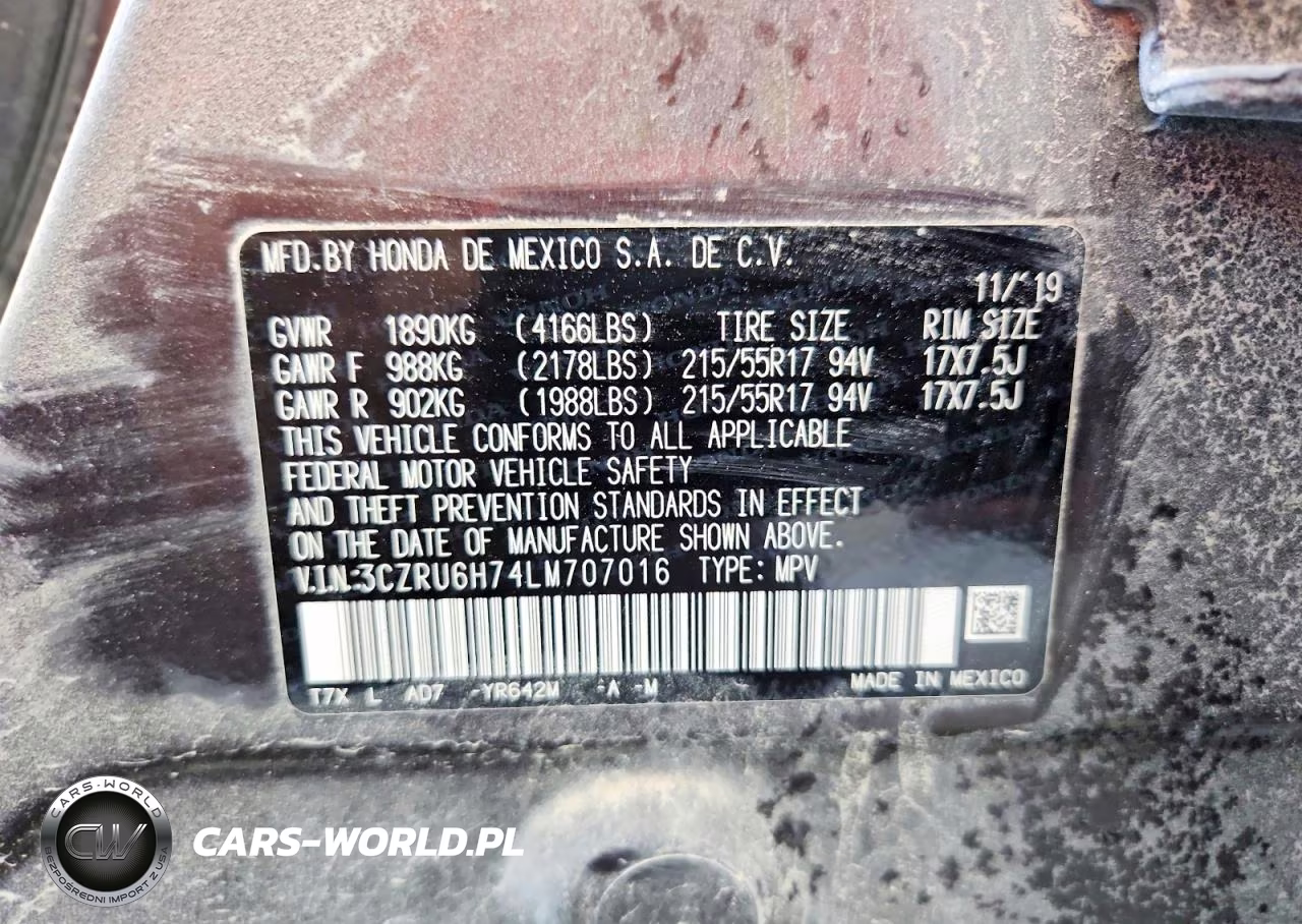 2020 Honda Hr-V Exl VIN:3CZRU6H74LM707016 - 12