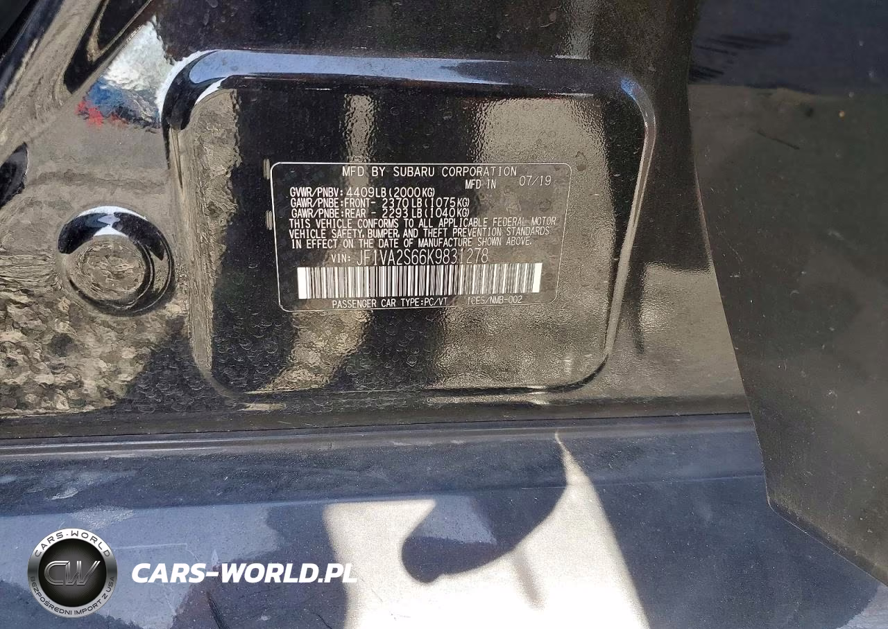 2019 Subaru Wrx Sti VIN:JF1VA2S66K9831278 - 12