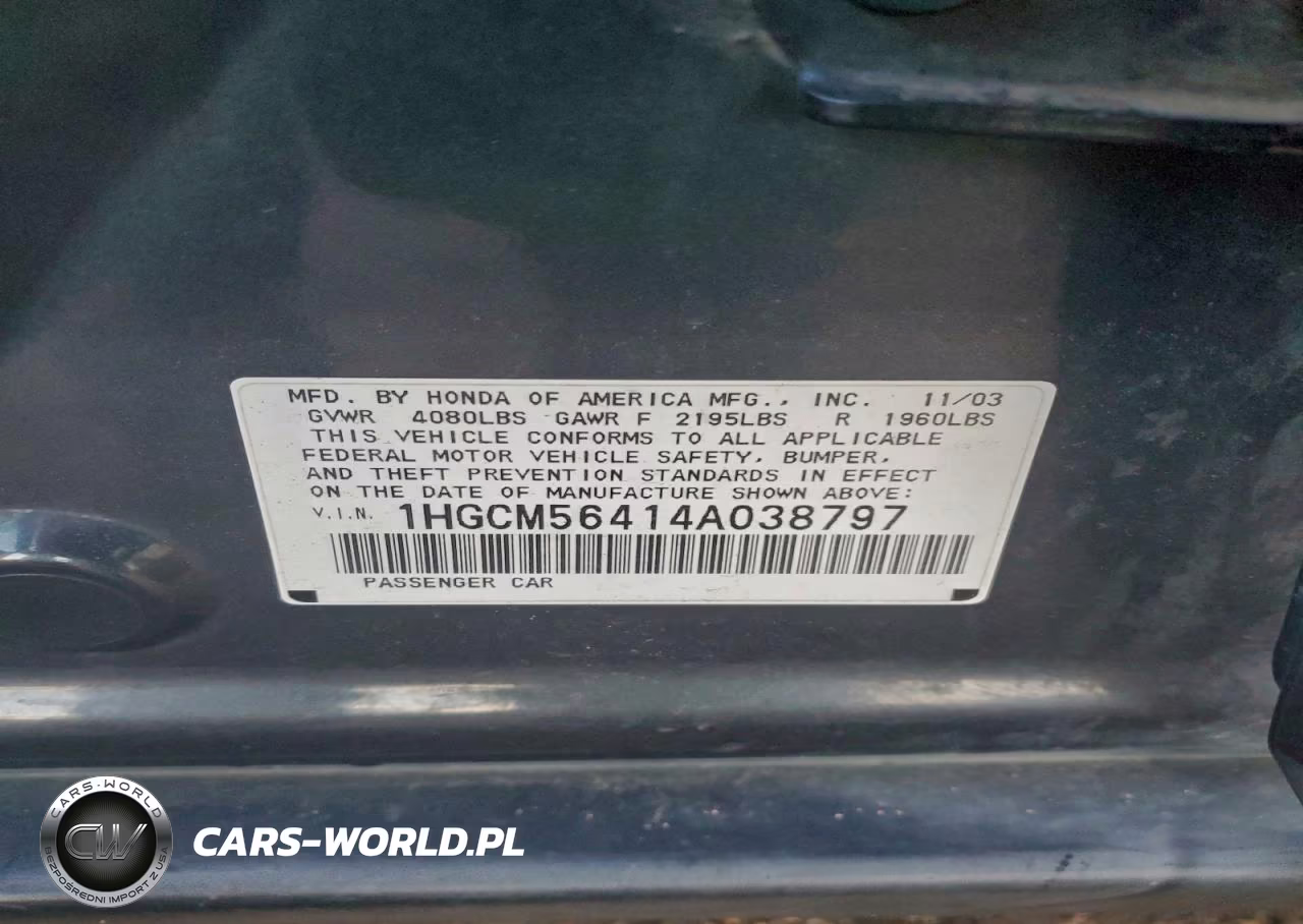 2004 Honda Accord Lx VIN:1HGCM56414A038797 - 12
