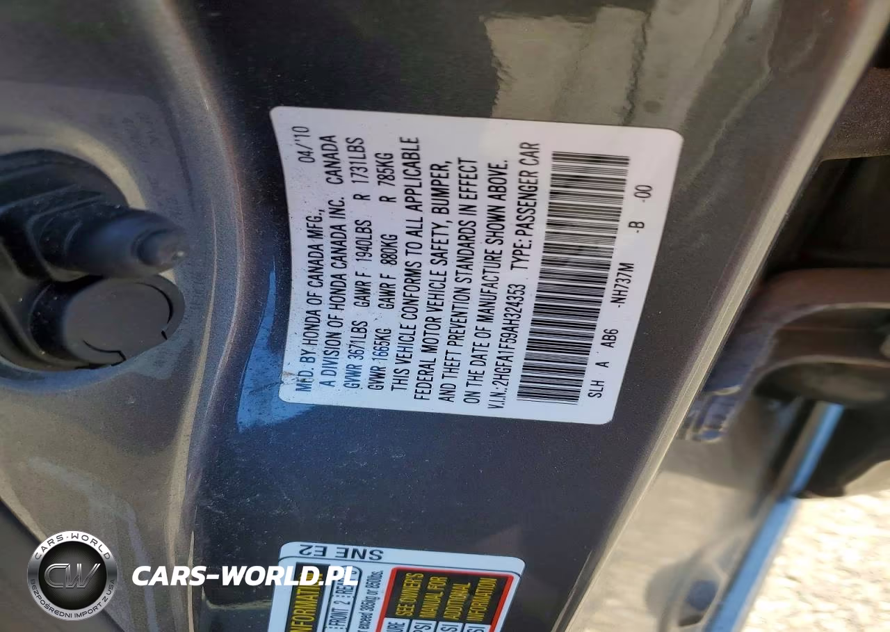2010 Honda Civic Lx VIN:2HGFA1F59AH324353 - 12