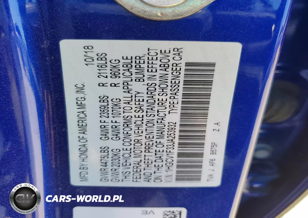 2018 Honda Accord Sport VIN:1HGCV1F33JA253932 - 12