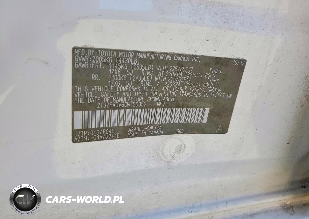 2012 Toyota Rav4 Base VIN:2T3ZF4DV6CW150052 - 13