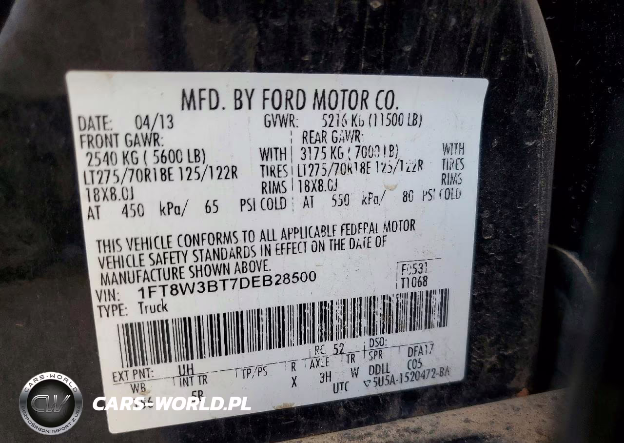 2013 Ford F350 Super Duty VIN:1FT8W3BT7DEB28500 - 12