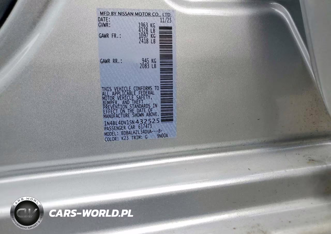 2025 Nissan Altima 2.5 Sv VIN:1N4BL4DV1SN432525 - 13