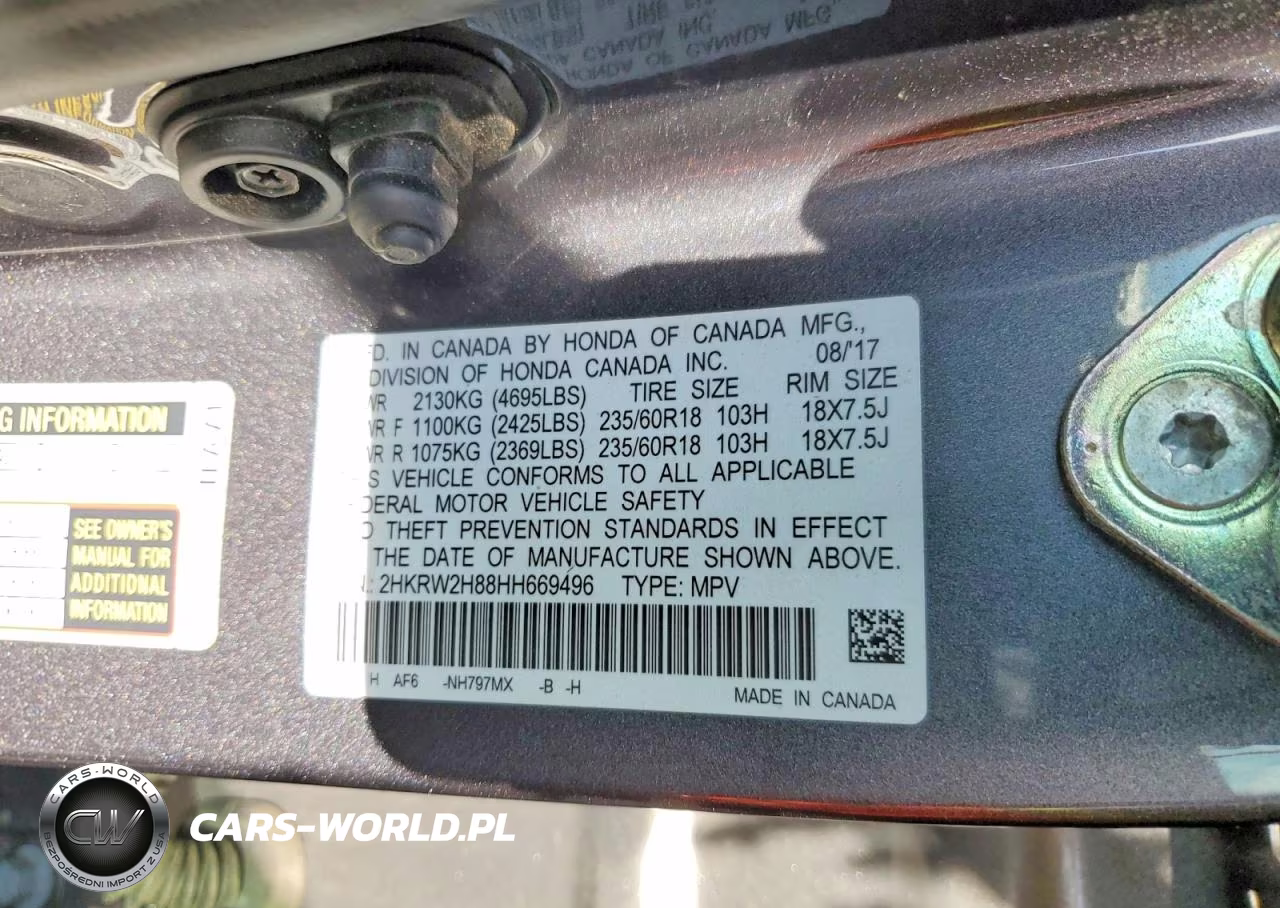 2017 Honda Cr-V Exl VIN:2HKRW2H88HH669496 - 13