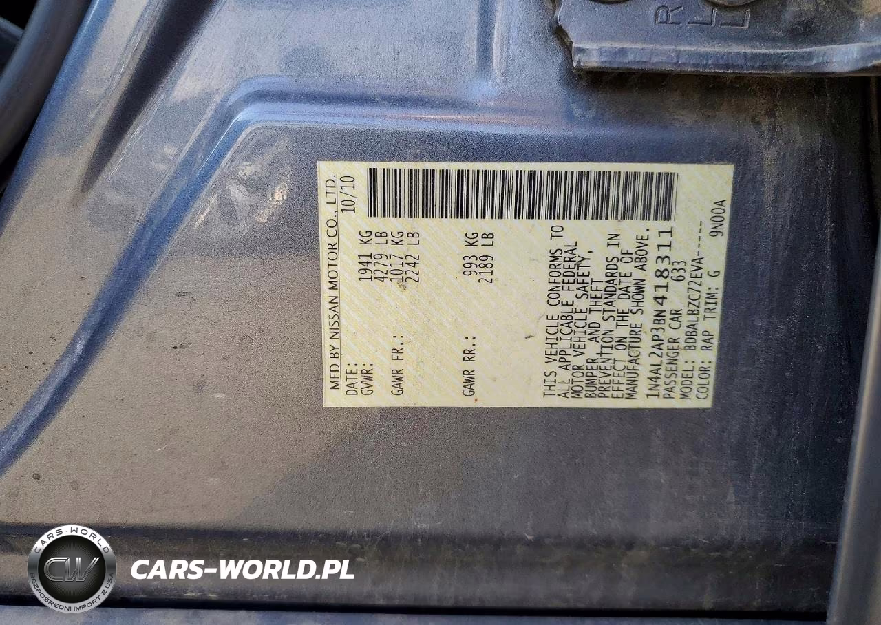 2011 Nissan Altima 2.5 VIN:1N4AL2AP3BN418311 - 12