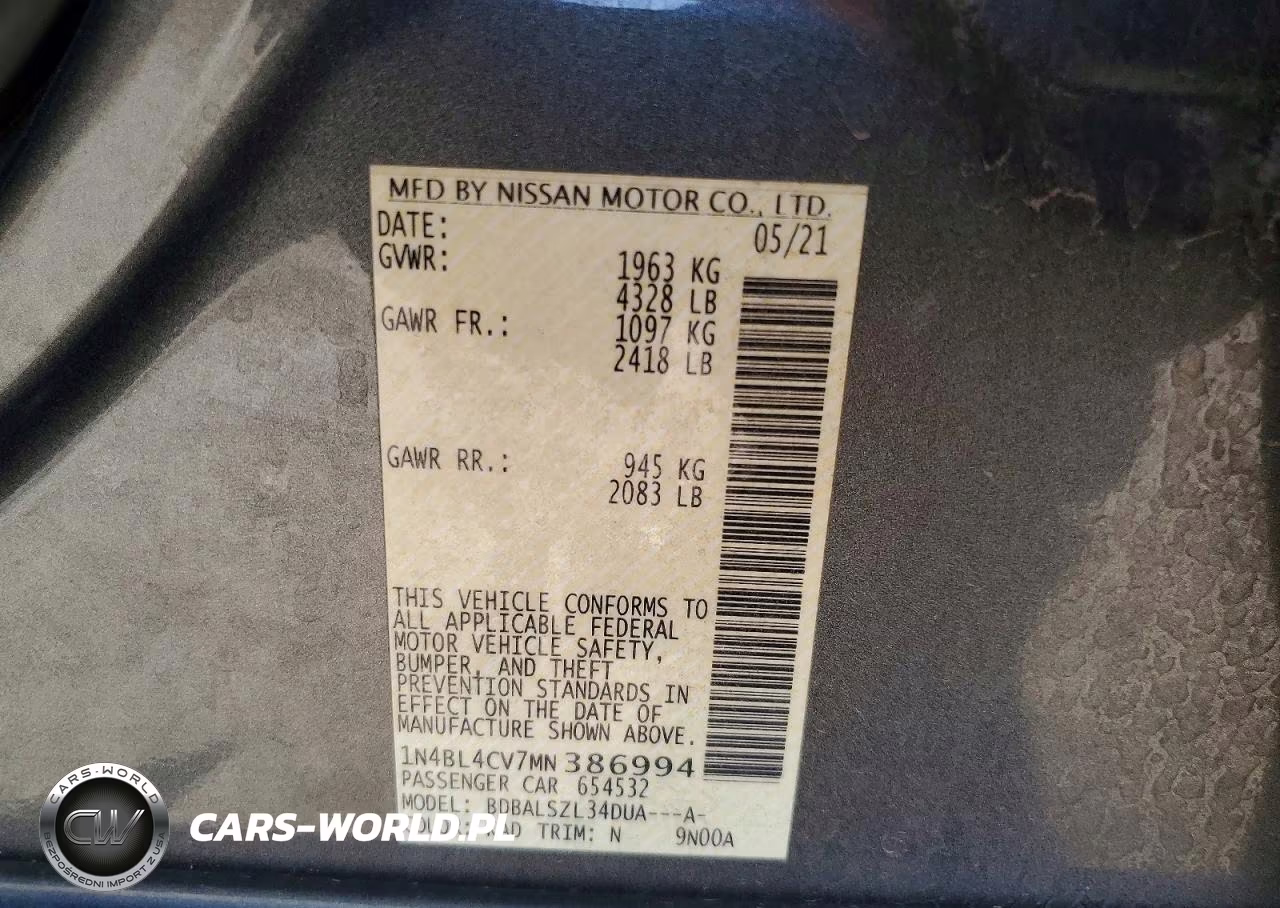 2021 Nissan Altima 2.5 Sr VIN:1N4BL4CV7MN386994 - 12
