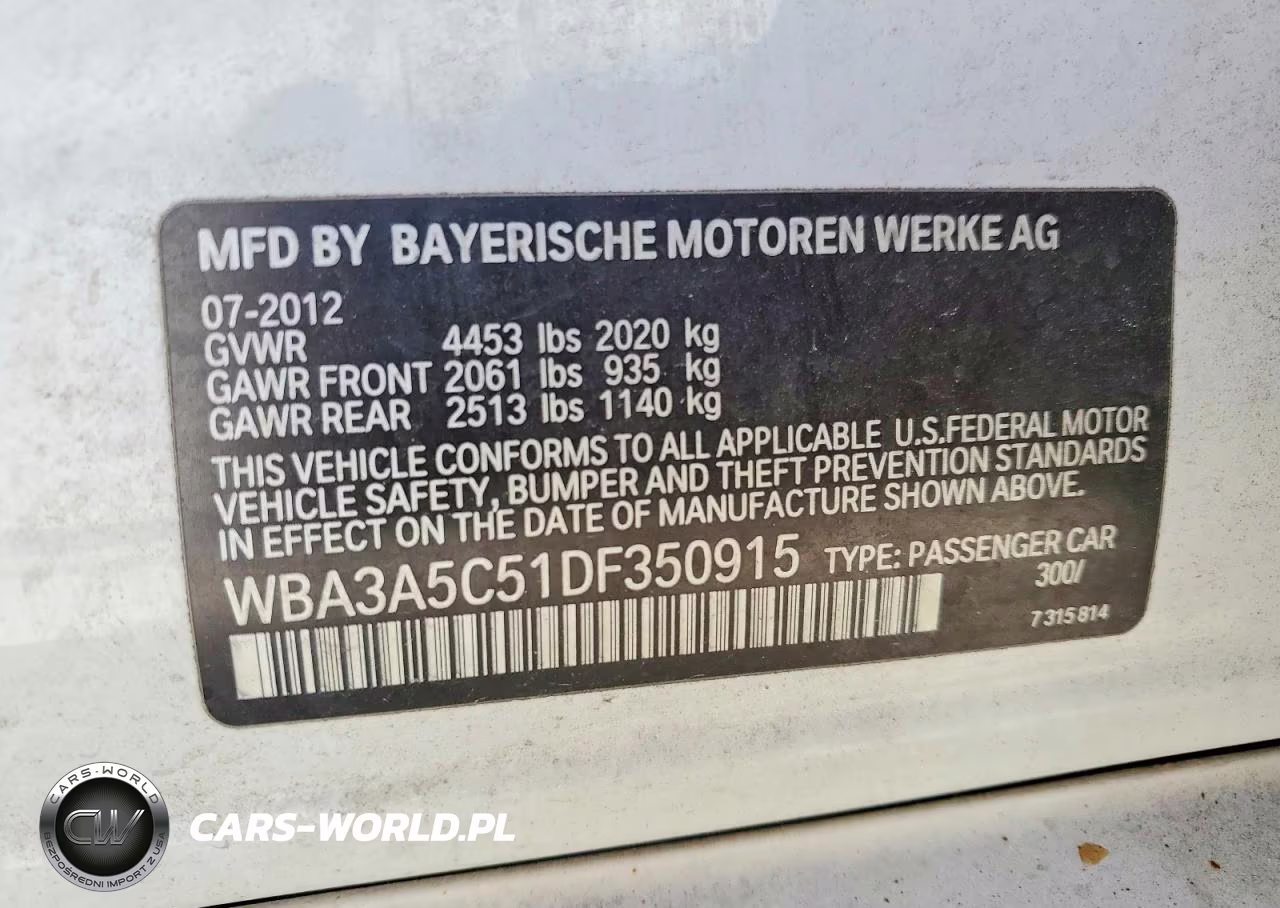2013 BMW 328 I VIN:WBA3A5C51DF350915 - 12