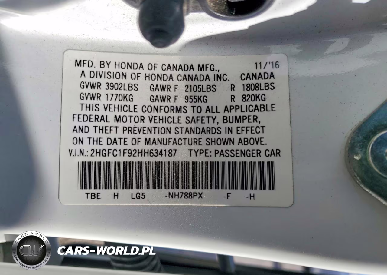 2017 Honda Civic Touring VIN:2HGFC1F92HH634187 - 12