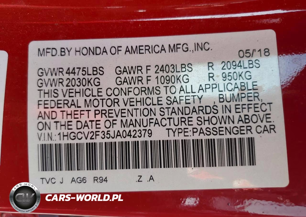 2018 Honda Accord Sport VIN:1HGCV2F35JA042379 - 12