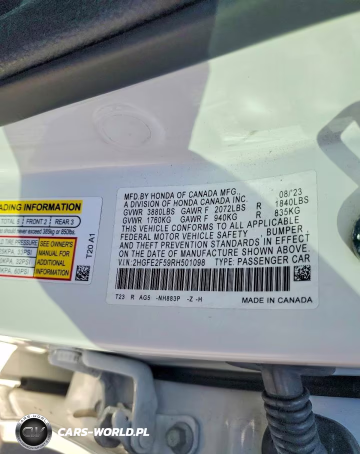 2024 Honda Civic Sport VIN:2HGFE2F59RH501098 - 12