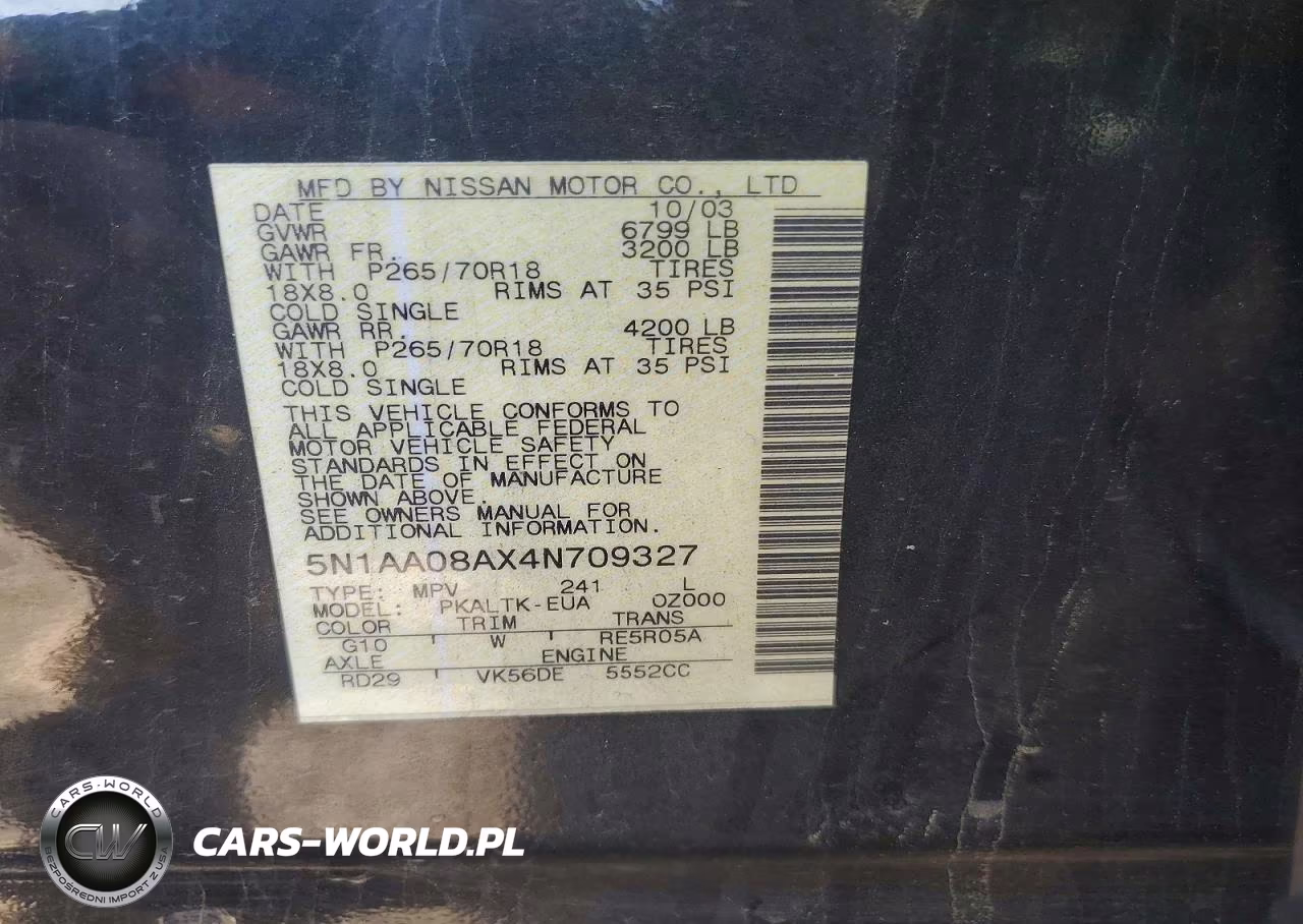 2004 Nissan Armada Se VIN:5N1AA08AX4N709327 - 13