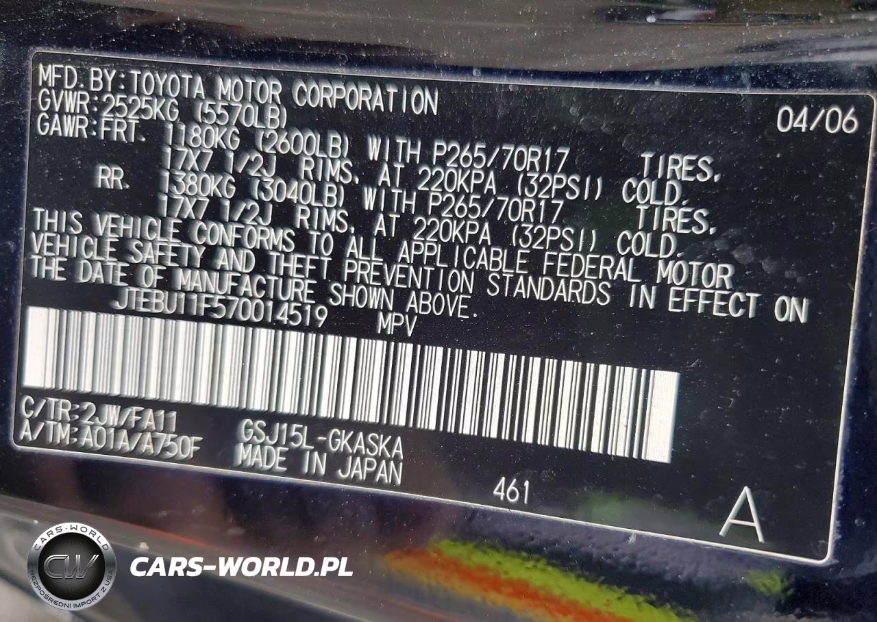 2007 Toyota Fj Cruiser Base VIN:JTEBU11F570014519 - 13