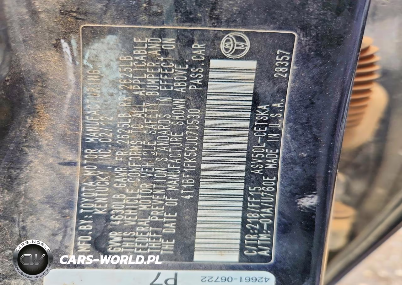 2012 Toyota Camry Se VIN:4T1BF1FK5CU070530 - 12