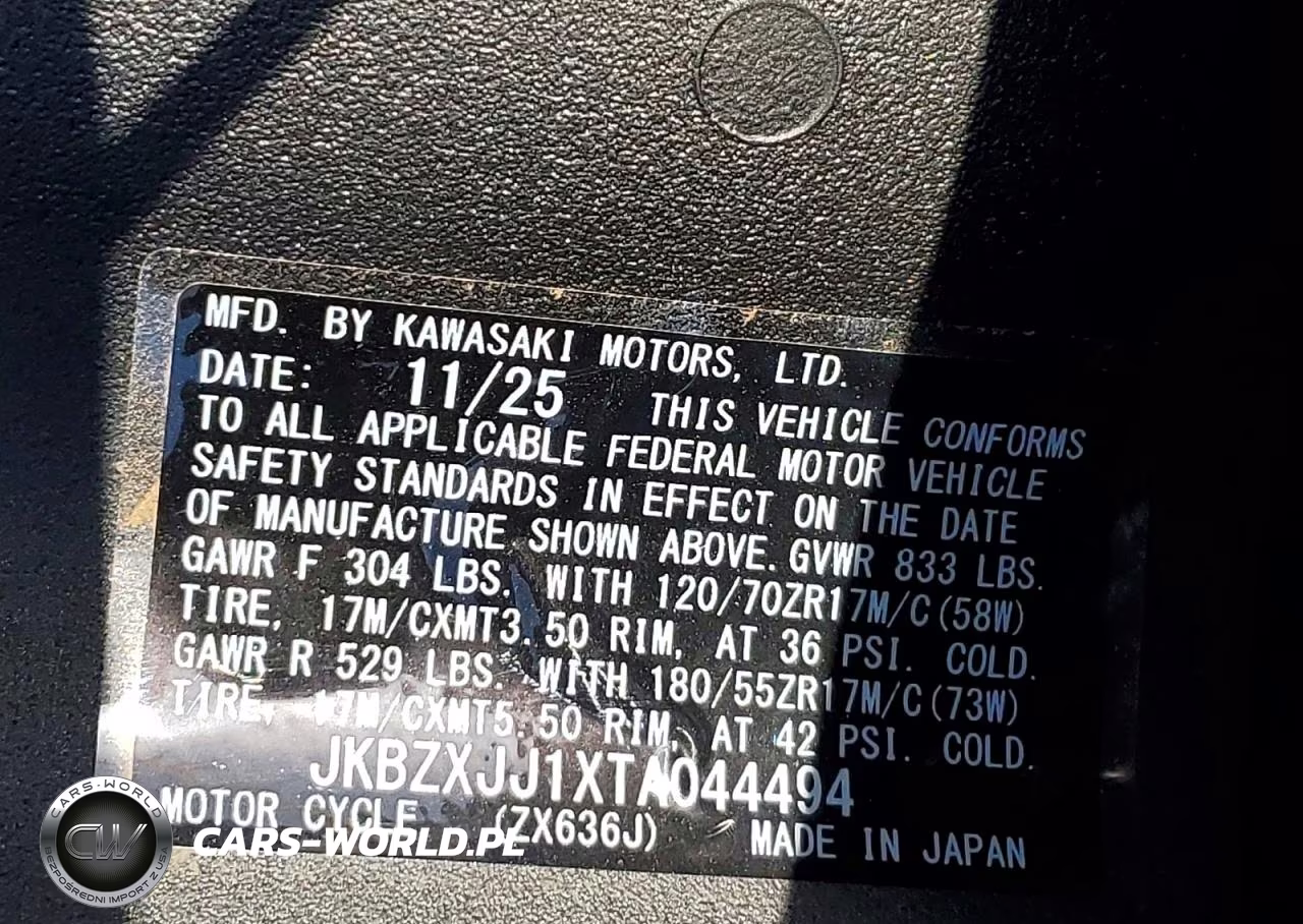 2026 Kawasaki Zx636 K VIN:JKBZXJJ1XTA044494 - 10