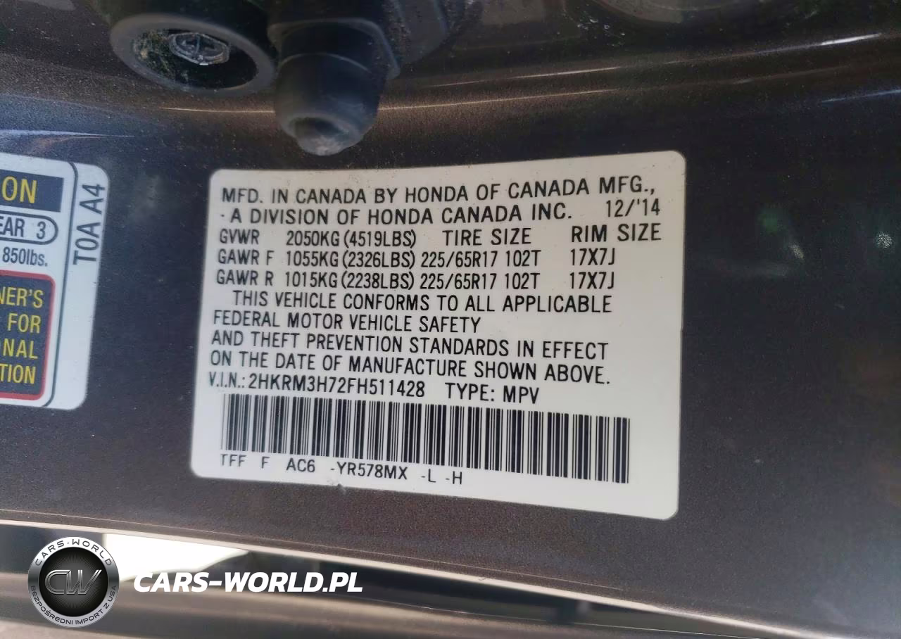 2015 Honda Cr-V Exl VIN:2HKRM3H72FH511428 - 13
