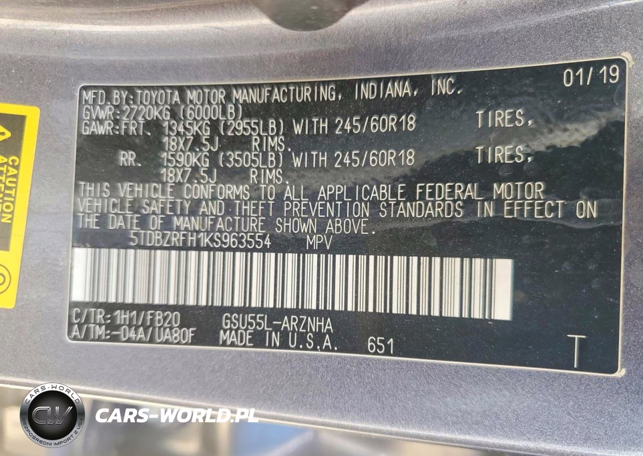 2019 Toyota Highlander Xle VIN:5TDBZRFH1KS963554 - 12
