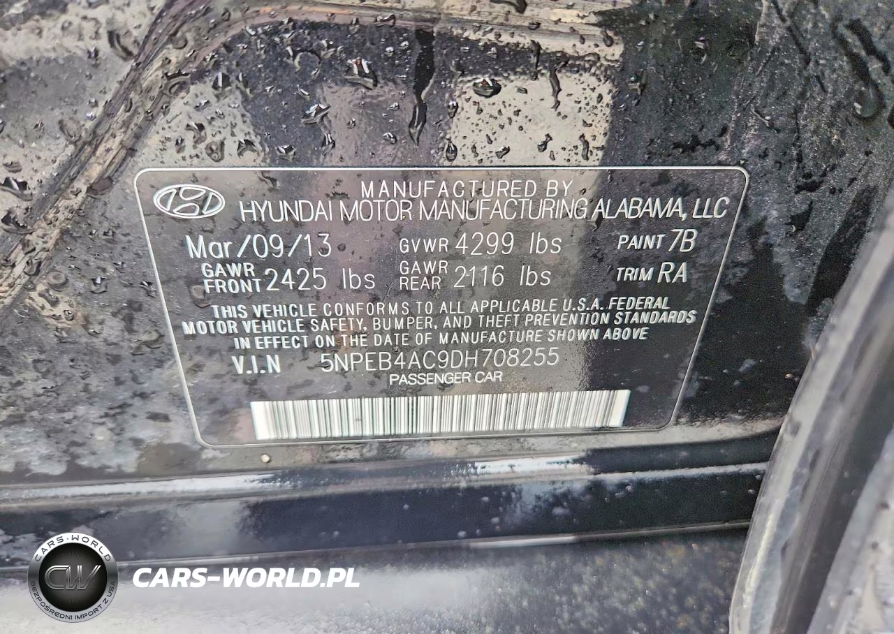 2013 Hyundai Sonata Gls VIN:5NPEB4AC9DH708255 - 12