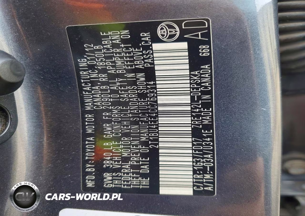2012 Toyota Corolla L VIN:2T1BU4EE4CC769314 - 12