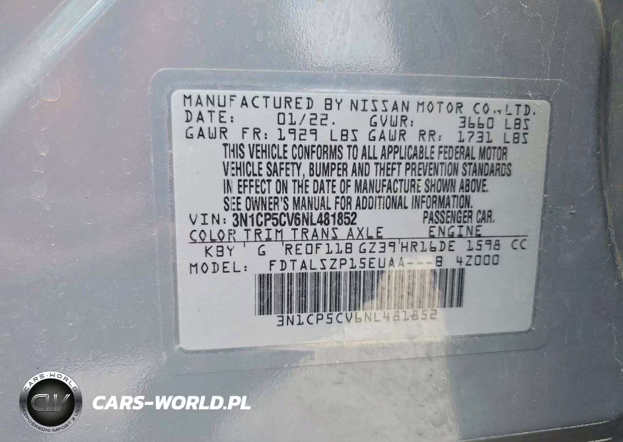 2022 Nissan Kicks Sv VIN:3N1CP5CV6NL481852 - 13