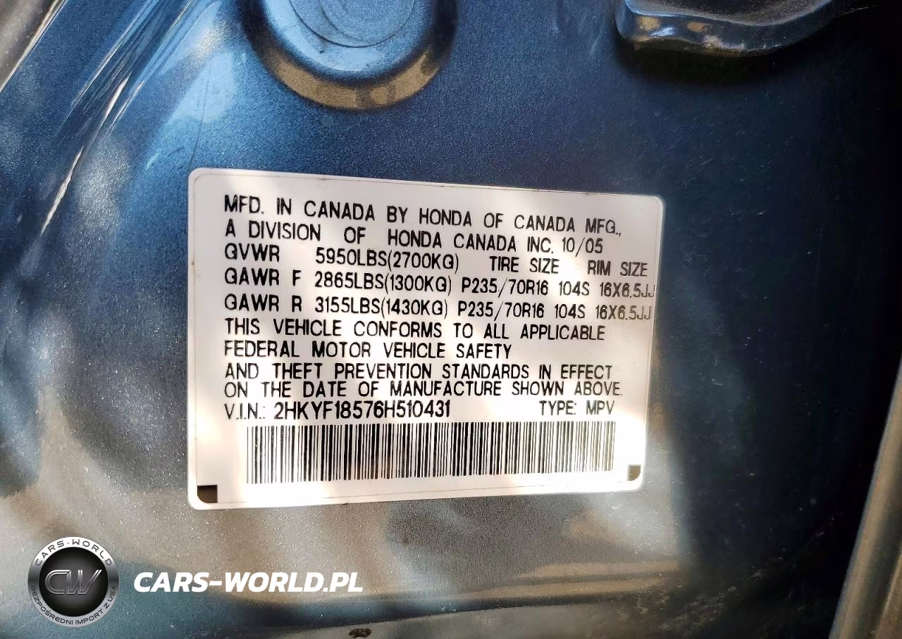 2006 Honda Pilot VIN:2HKYF18576H510431 - 12