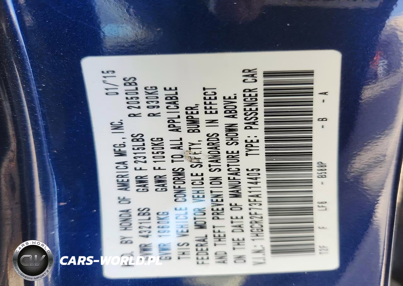 2015 Honda Accord Ex VIN:1HGCR2F73FA114405 - 12