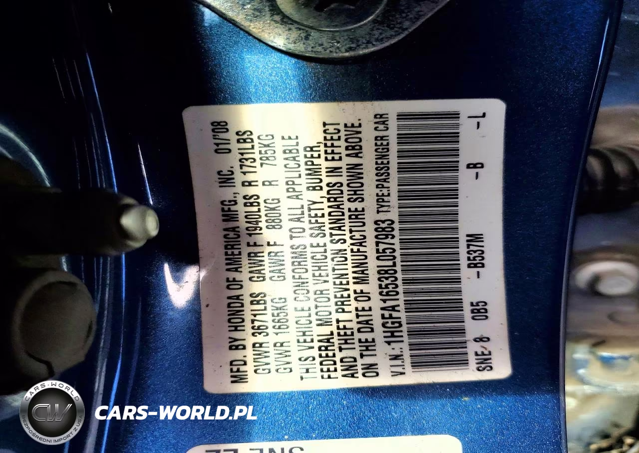 2008 Honda Civic Lx VIN:1HGFA16538L057983 - 12
