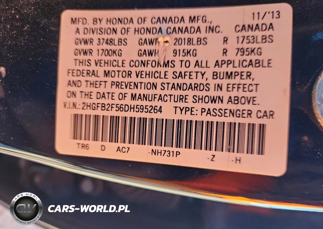 2013 Honda Civic Lx VIN:2HGFB2F56DH595264 - 13