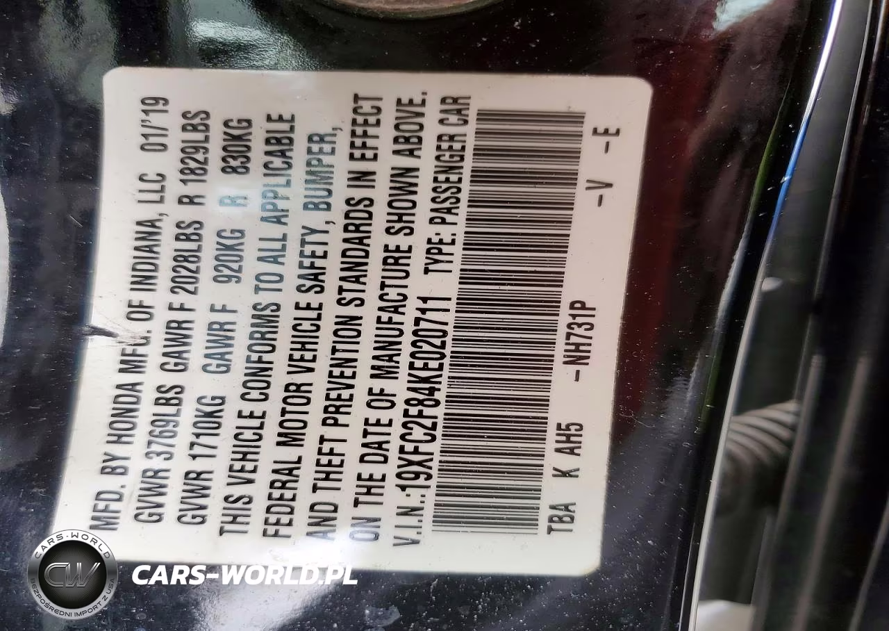 2019 Honda Civic Sport VIN:19XFC2F84KE020711 - 13