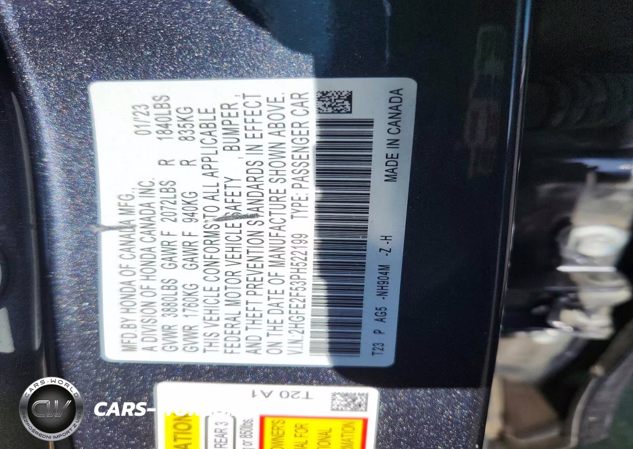 2023 Honda Civic Sport VIN:2HGFE2F53PH522199 - 12