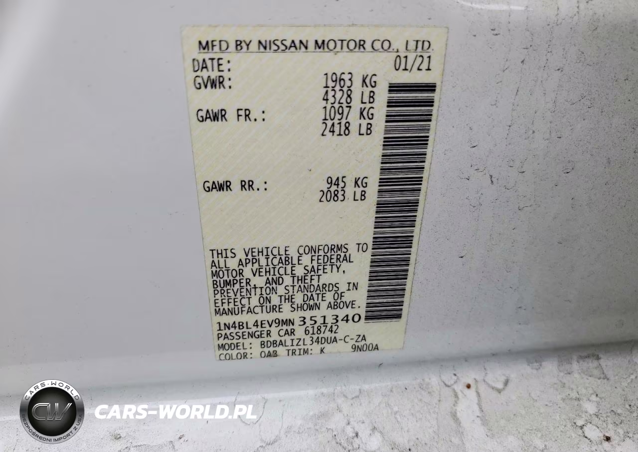 2021 Nissan Altima 2.5 Sl VIN:1N4BL4EV9MN351340 - 12