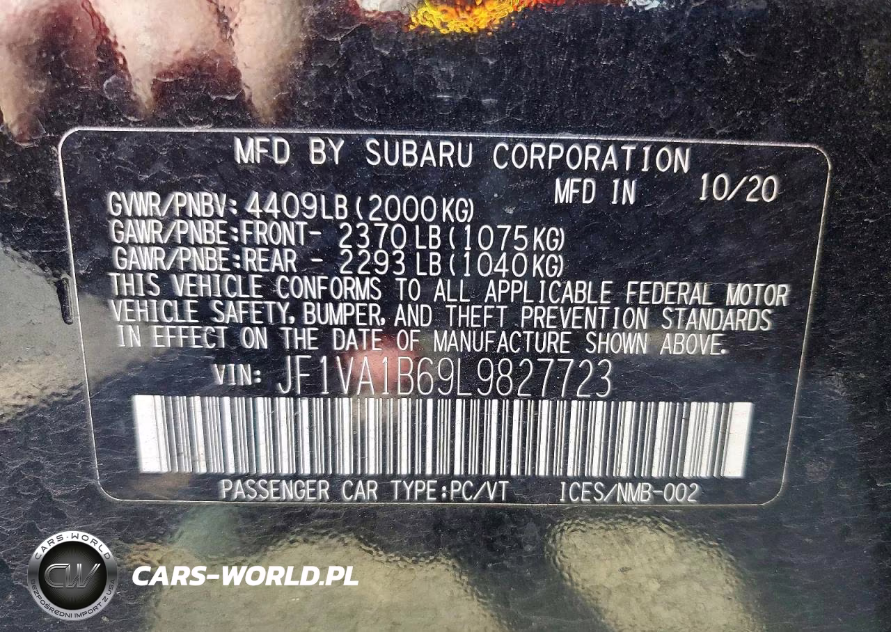 2020 Subaru Wrx Premium VIN:JF1VA1B69L9827723 - 12
