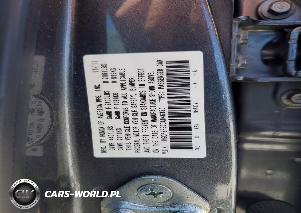 2012 Honda Accord Exl VIN:1HGCP2F80CA046350 - 12
