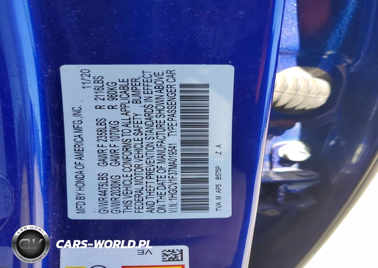 2021 Honda Accord Sport VIN:1HGCV1F37MA019541 - 12
