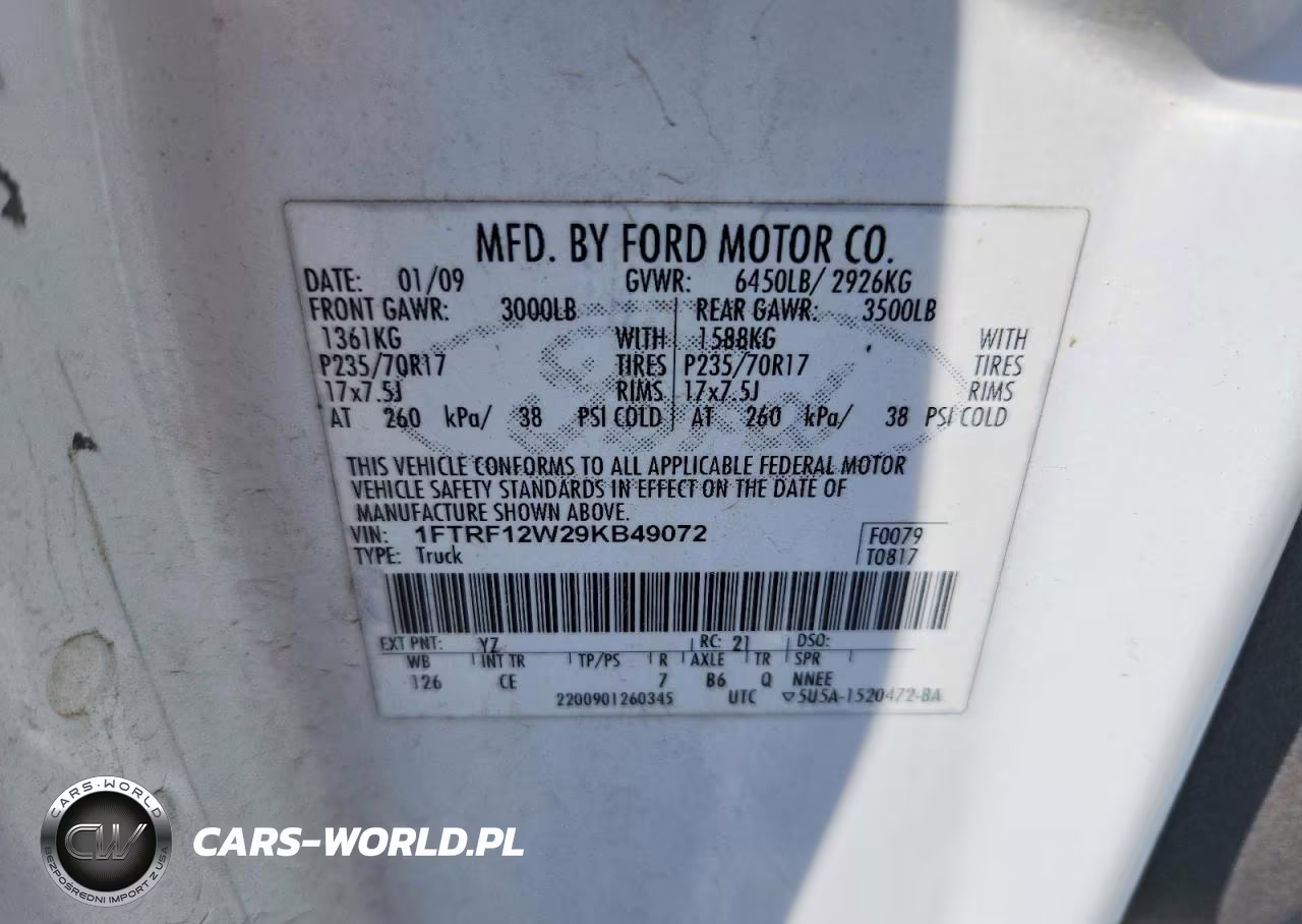2009 Ford F150 VIN:1FTRF12W29KB49072 - 12