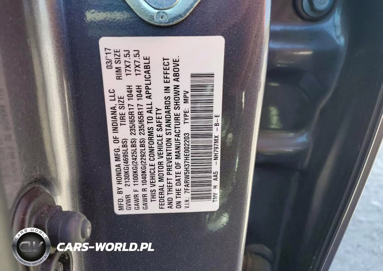 2017 Honda Cr-V Lx VIN:7FARW5H37HE002203 - 14