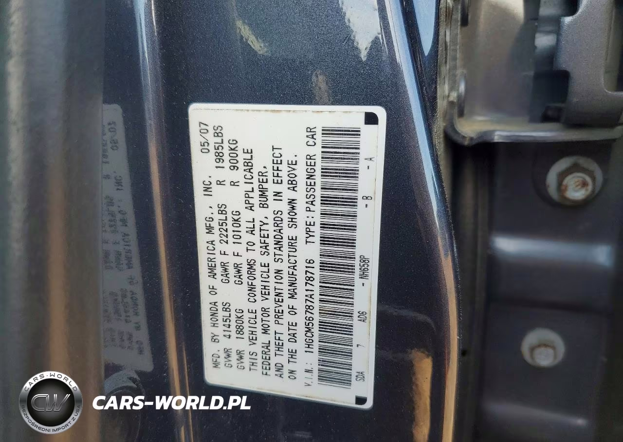 2007 Honda Accord Ex VIN:1HGCM56787A178716 - 12